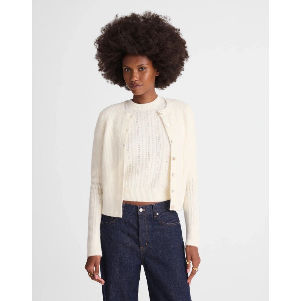 Madewell Cardigan Sweater Womens XS Cream Wool Alpaca Blend Pointelle NY439 NWT